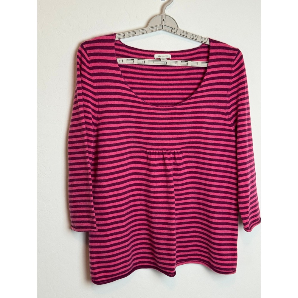 Garnet Hill 100% Cashmere Striped Scoop Neck Sweater Pink Purple Womens Large - Picture 2 of 8